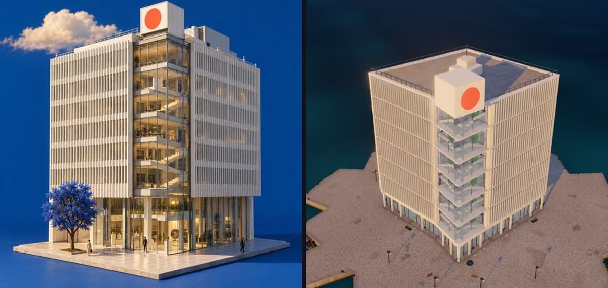 a modernist glass office tower
